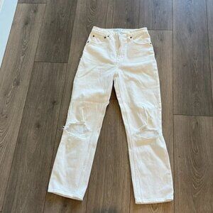 Abercrombie & Fitch Ankle Straight High Rise White Pant Jean Distressed Size 25
